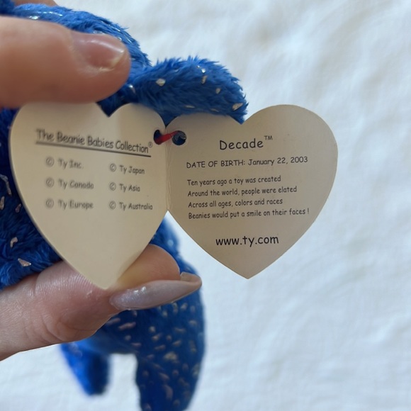 GIFTED Ty Beanie Babies Baby Blue Sparkly Decade Teddy Bear Rare Collectible - Picture 8 of 8